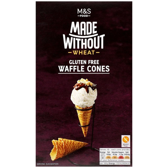 M&S gluten free waffle cones 120g, imported from the UK