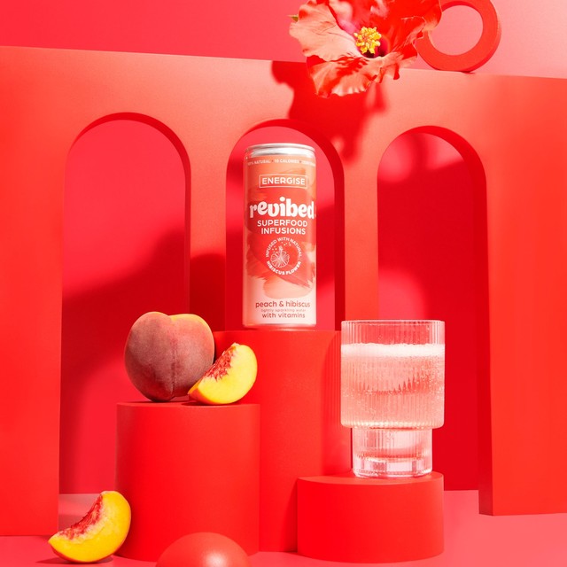 Revibed Peach Hibiscus Lightly Sparkling Water 250ml, imported from the UK