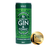 M&S M&S Extra Dry Gin & Tonic Ready to Drink Can 25cl- Buy online at McGrocer
