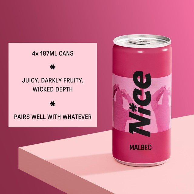 NICE Malbec red wine cans 4 x 187ml, imported from the UK