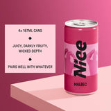 NICE Malbec red wine cans 4 x 187ml, imported from the UK