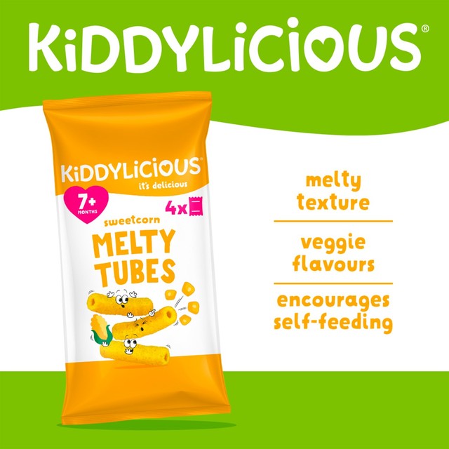 Kiddylicious Melty Tubes Sweetcorn baby snack 4 x 10g, UK version