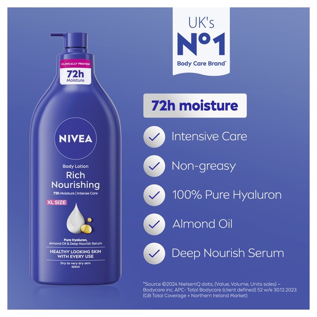 Nivea Rich Nourishing body lotion 625ml, imported from the UK
