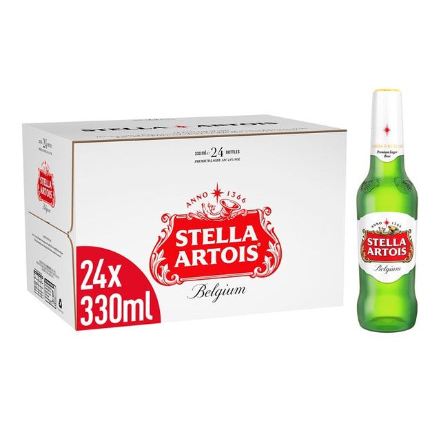 Stella Artois Belgian lager bottle 330ml pack of 24 (British brand)