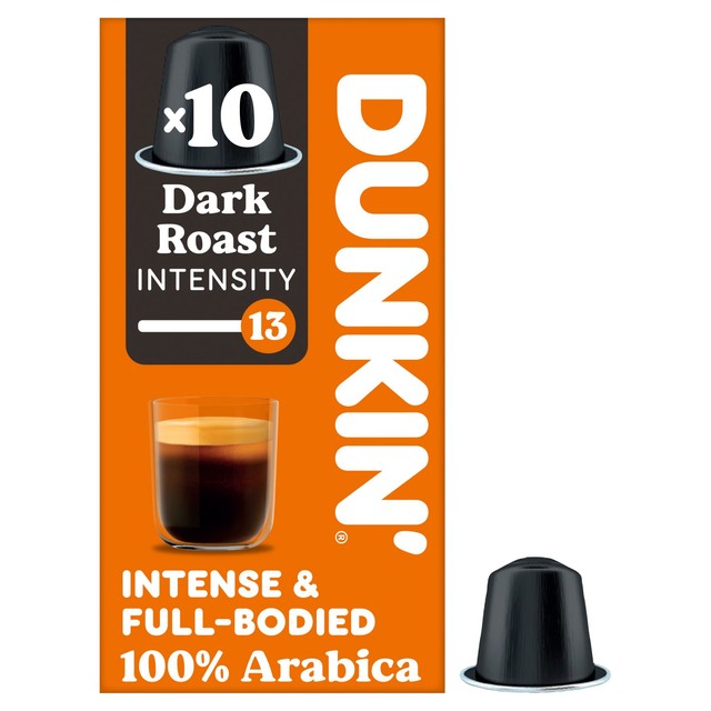 Dunkin Dark Roast Nespresso compatible coffee pods, imported from the UK