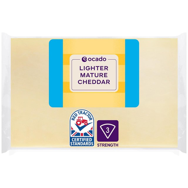 Ocado Lighter Mature Cheddar cheese 400g, imported from the UK