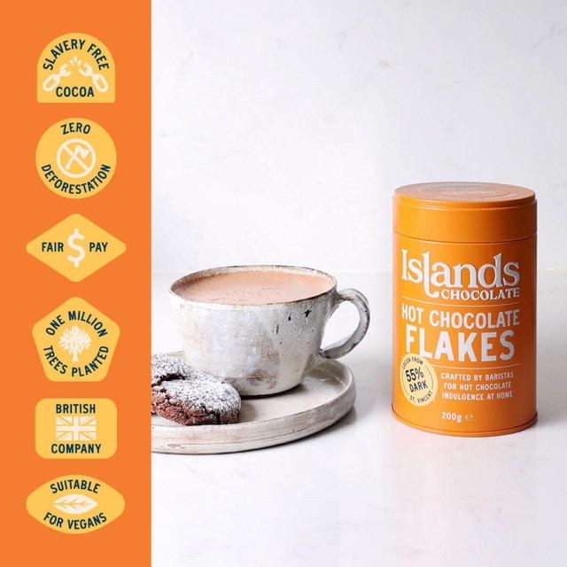 Islands Chocolate 55% dark hot chocolate flakes 200g, UK version
