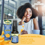 Natures Aid Vitamin D3 oral spray with orange flavour, 30ml, imported from the UK