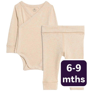 M&S Paris Wrapover Bodysuit Outfit, Oatmeal, 6-9 Months