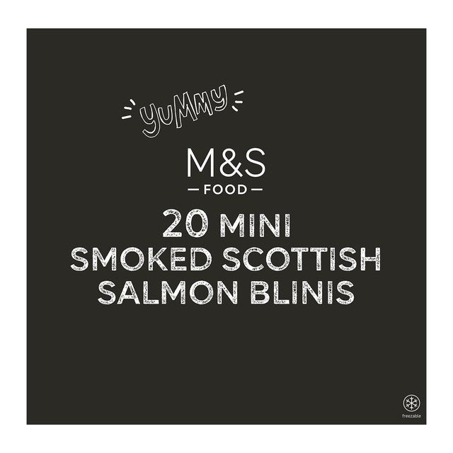 M&S Scottish mini smoked salmon blinis 400g, imported from the UK