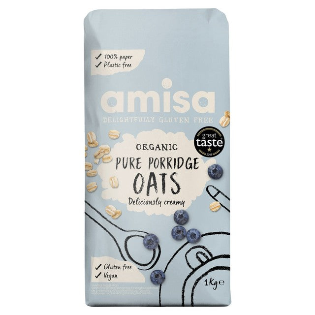 Amisa organic porridge oats gluten free wholegrain 1kg - British product