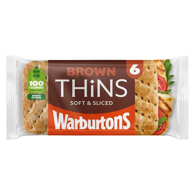 Warburtons brown sandwich thins 6 pack - British product