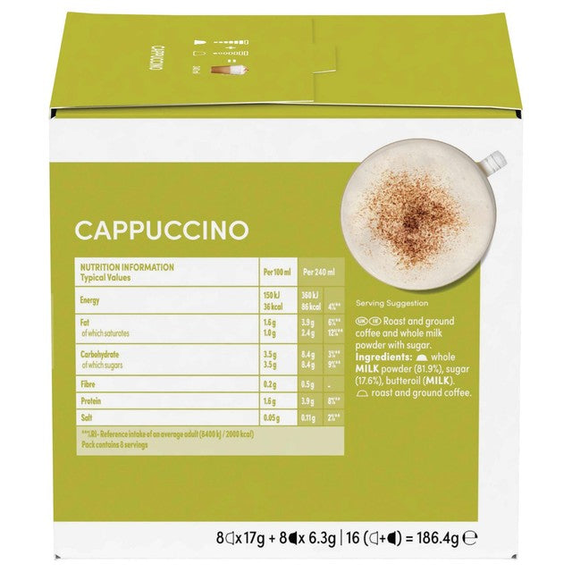 Dolce Gusto cappuccino coffee pods 8 pack, imported from the UK