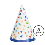 M&S Unique Party Rainbow Polka Dot Paper Party Hat Pack of 8- Buy online at McGrocer