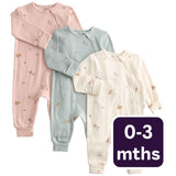 M&S Girls Cotton Rich Woodland Print Baby Sleepsuits, Ivory, 0-3 M