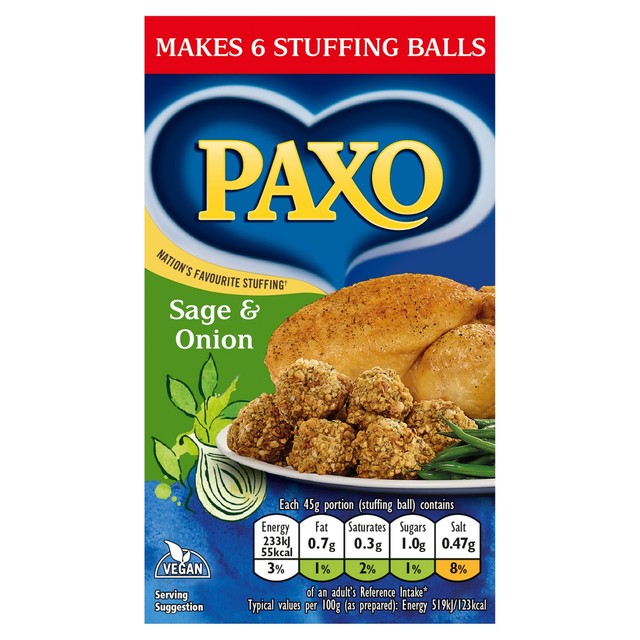 Paxo sage & onion stuffing mix 85g, imported from the UK