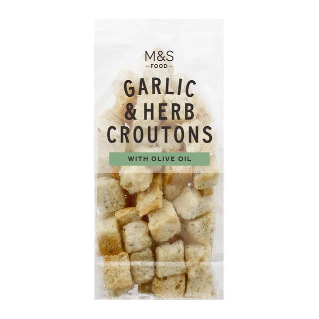 M&S Garlic Herb Focaccia Croutons 80g, imported from the UK