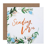 M&S Simple Wreath Sending Love blank card 15cm x 15cm, imported from the UK