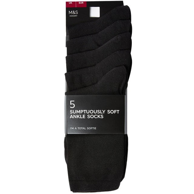 M&S Women's Supersoft Crew Socks Sumptuously Soft Black Size 3-5, imported from the UK