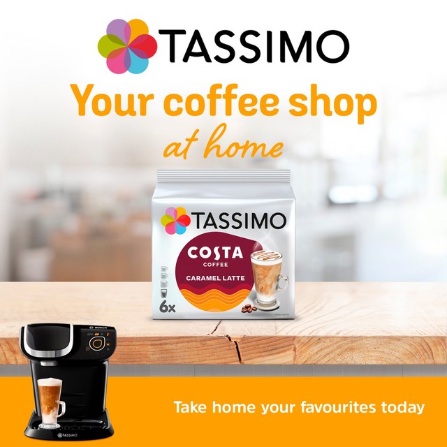 Tassimo Costa Caramel Latte coffee pods 6 per pack (British brand)