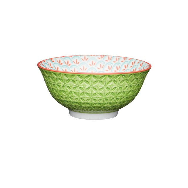 KitchenCraft bright green geometric print ceramic bowls 16x16x7.2 cm, UK version