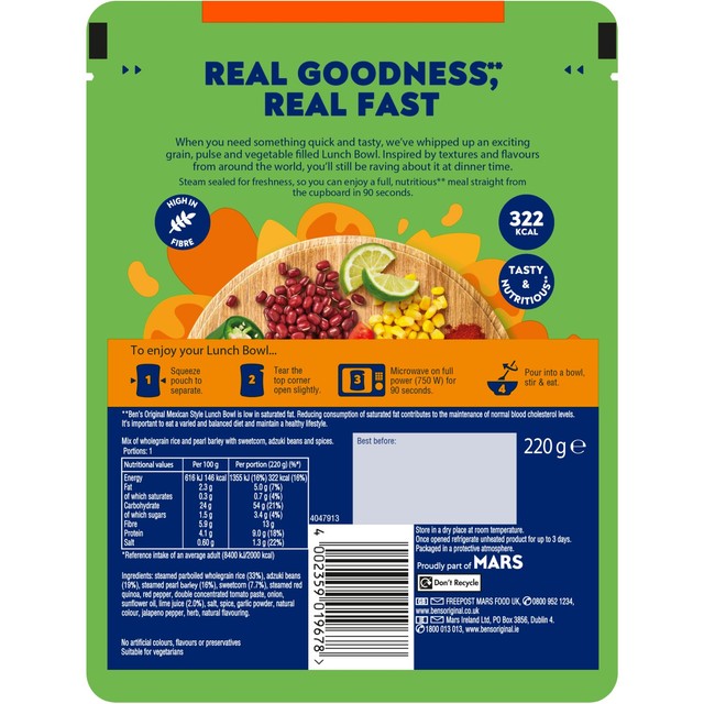 Ben's Original Mexican Style Beans & Corn Lunch Bowl 220g - British product