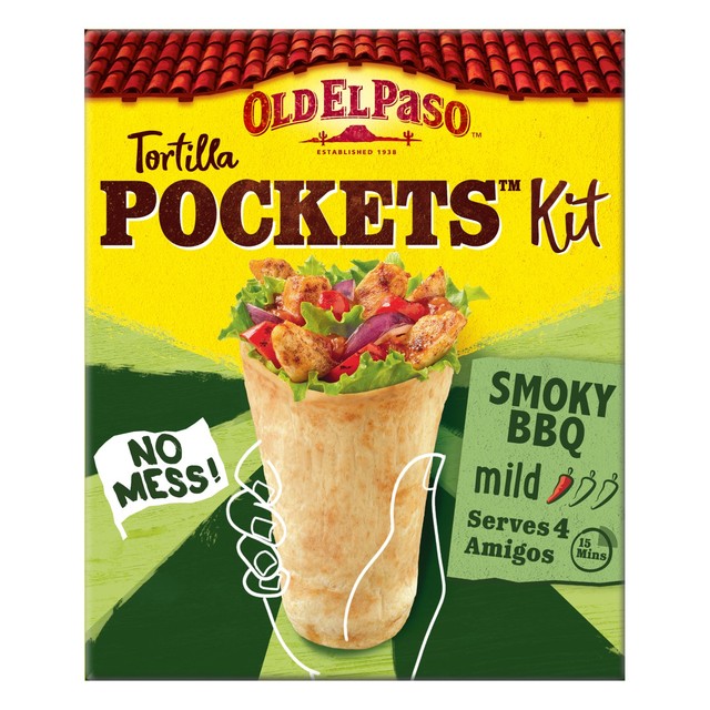 Old El Paso mild BBQ tortilla pocket kit 380g, imported from the UK