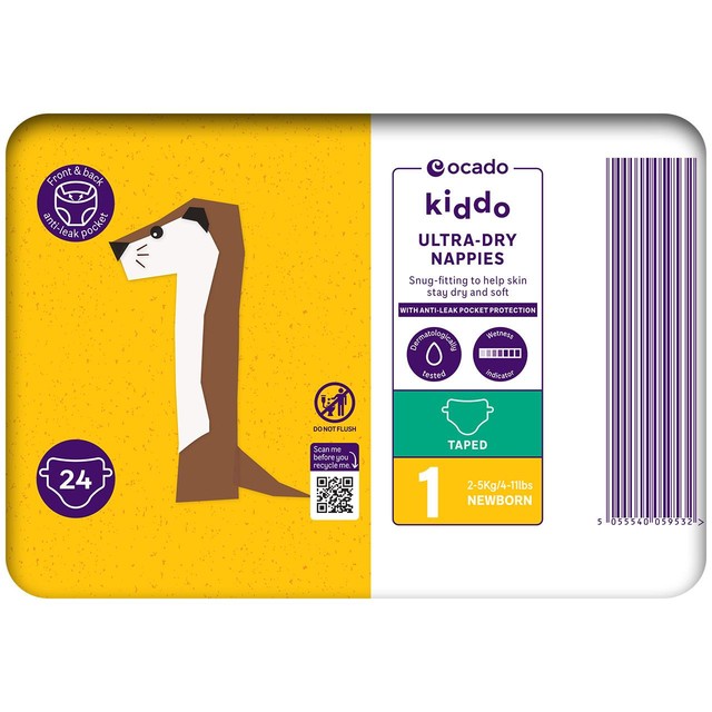Ocado Kiddo Ultra-Dry nappies Size 1 (2-5kg), imported from the UK
