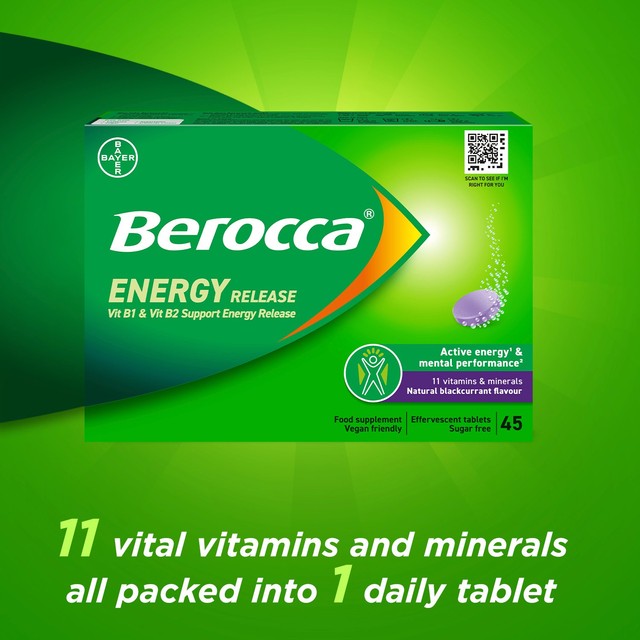 Berocca Blackcurrant energy vitamin effervescent tablets 45 tablets - British product