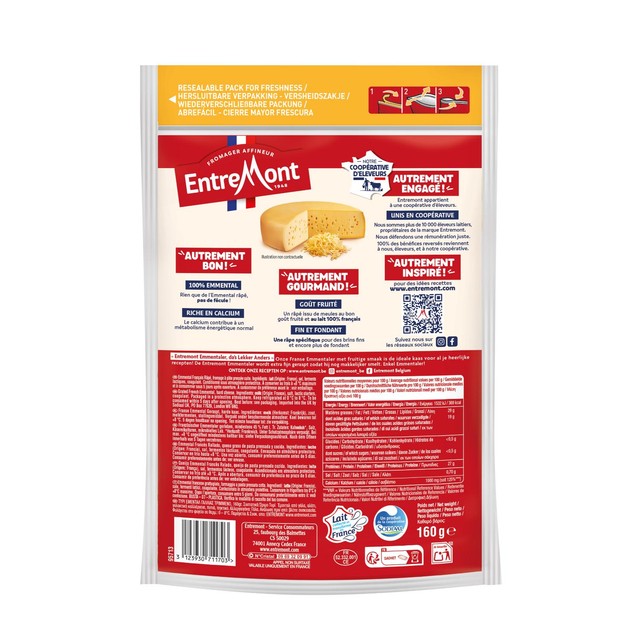 Entremont grated French emmental cheese - British product