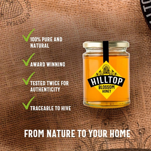 Hilltop Honey Blossom Honey 340g glass jar, UK version