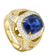 Harrods Boodles Yellow Gold Diamond and Sapphire Presence Chamber Ring- Buy online at McGrocer