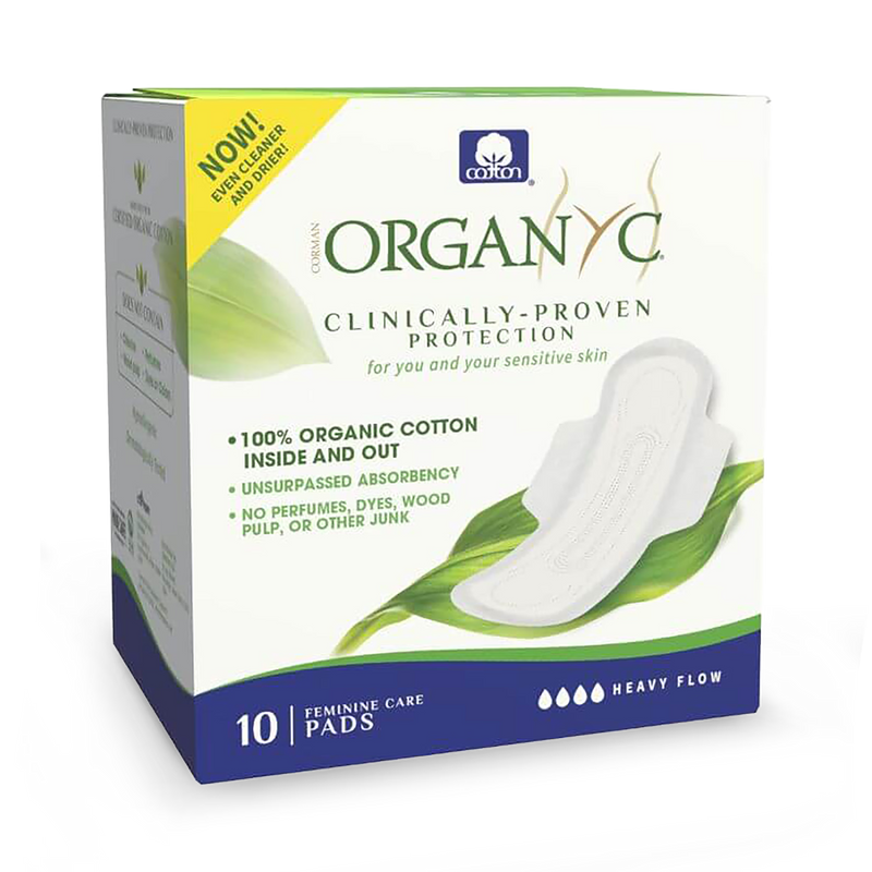 Organyc night heavy flow organic cotton pads 10's - British product