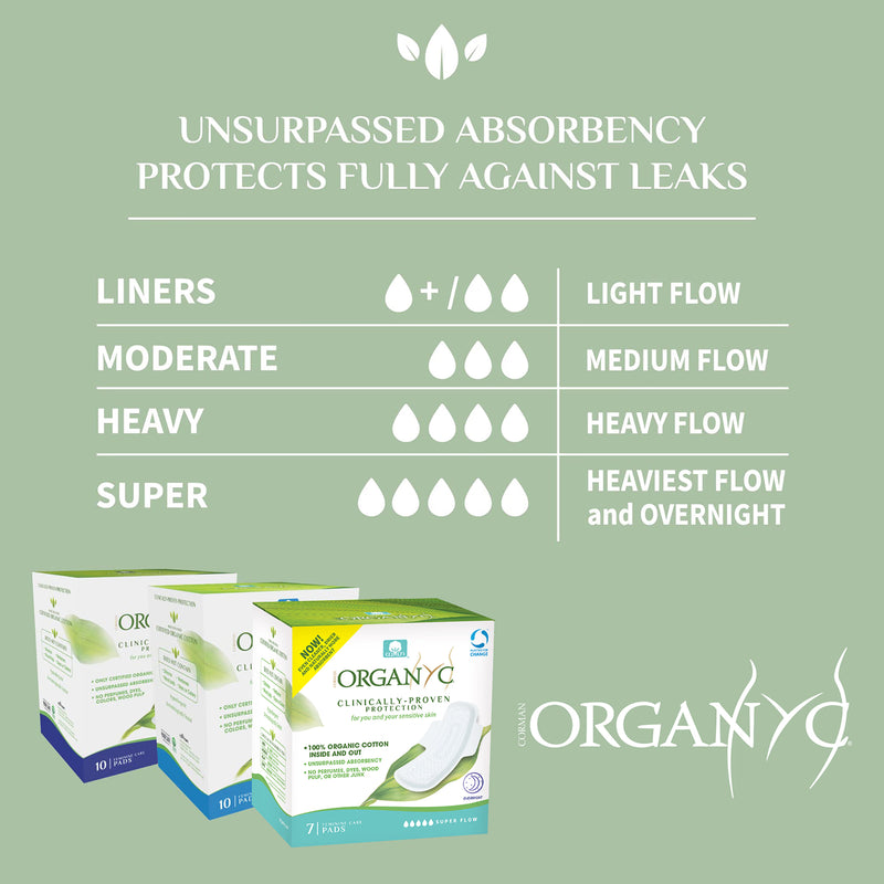 Organyc night heavy flow organic cotton pads 10's - British product