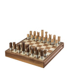 Royal Selangor Modernist chess set in walnut and pewter, UK version