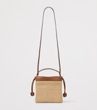 Jimmy Choo raffia drawstring pouch with leather trim, UK version