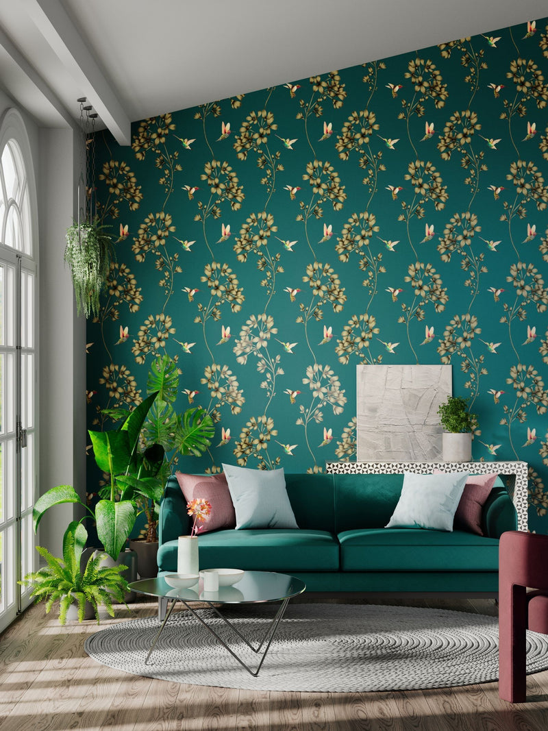Harlequin Blue Lotus wallpaper 10.05 metres - British product