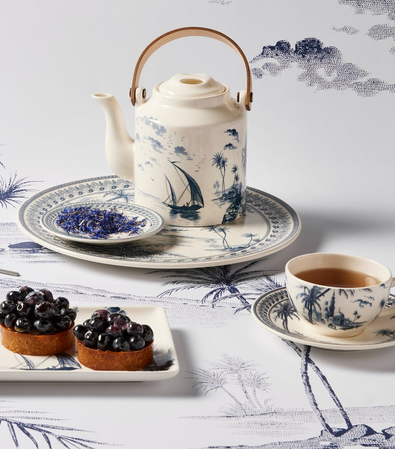 Gien ceramic Japanese teapot blue-and-white transferware, imported from the UK