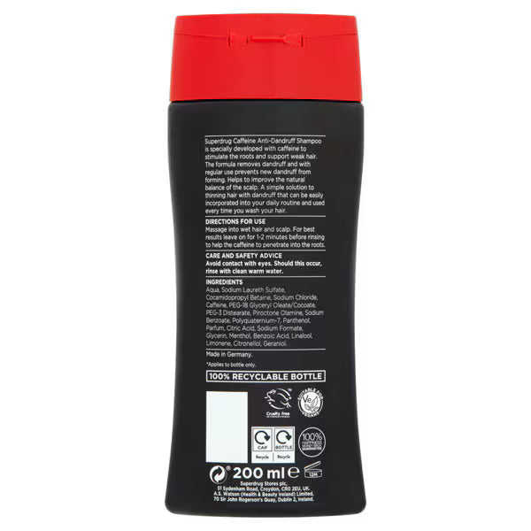 Superdrug caffeine anti dandruff shampoo 200ml (British brand)