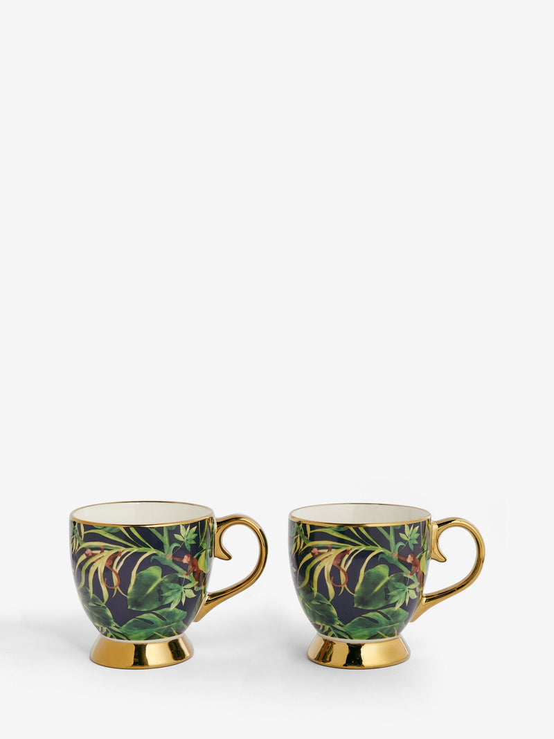 Clarke & Clarke set of two Monkey Business footed fine china mugs - British product