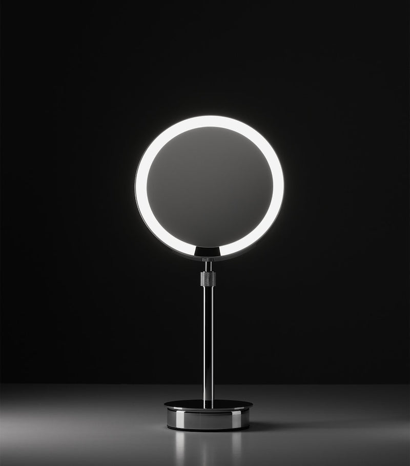 Decor Walther light-up round cosmetics mirror, approximate size 44cm by 21.5cm by 13cm - British product