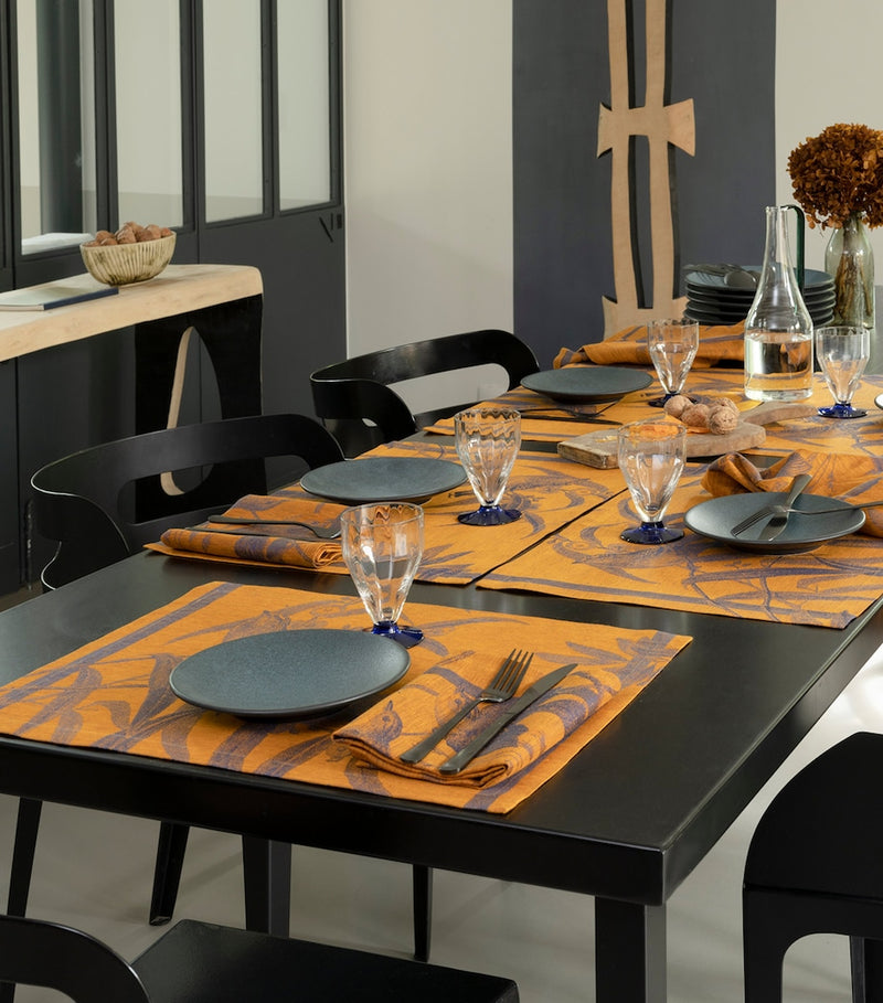 Le Jacquard Français x Quinsaï linen Volière placemat 54x38cm, UK version