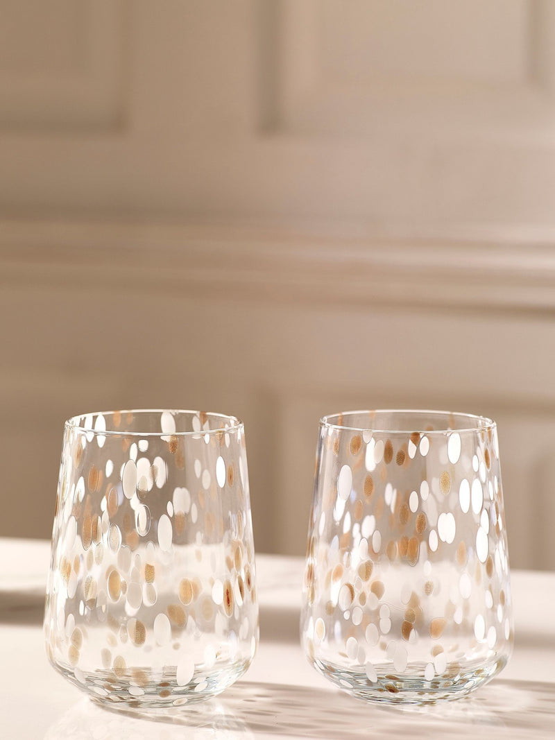 Set of two white confetti tumbler glasses (British brand)