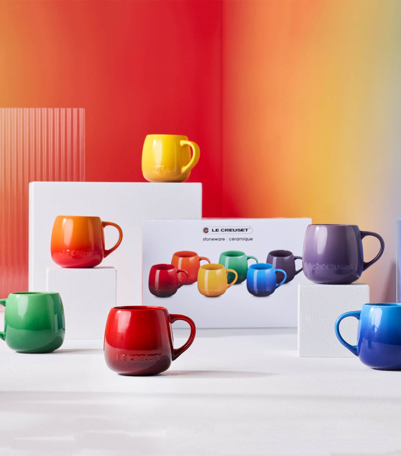 Le Creuset stoneware rainbow mugs set of 6, UK version