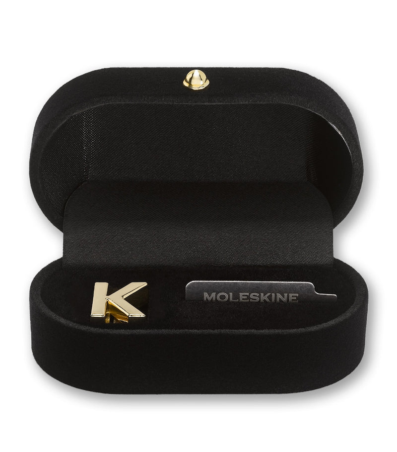 Moleskine gold-plated K notebook charm, imported from the UK