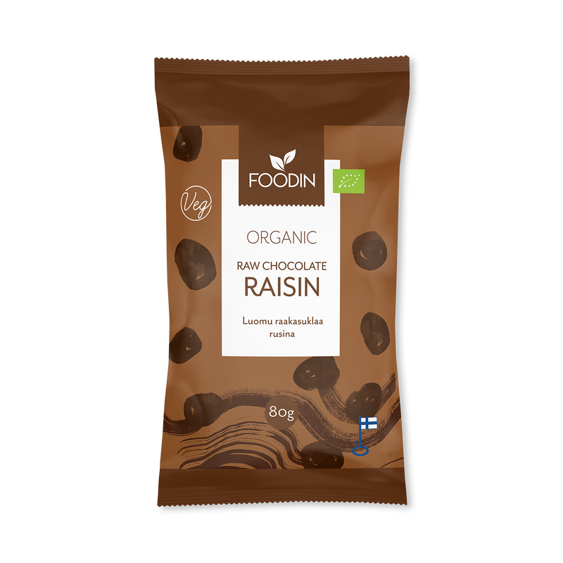 Organic raw chocolate raisins pack 8x80g, imported from the UK