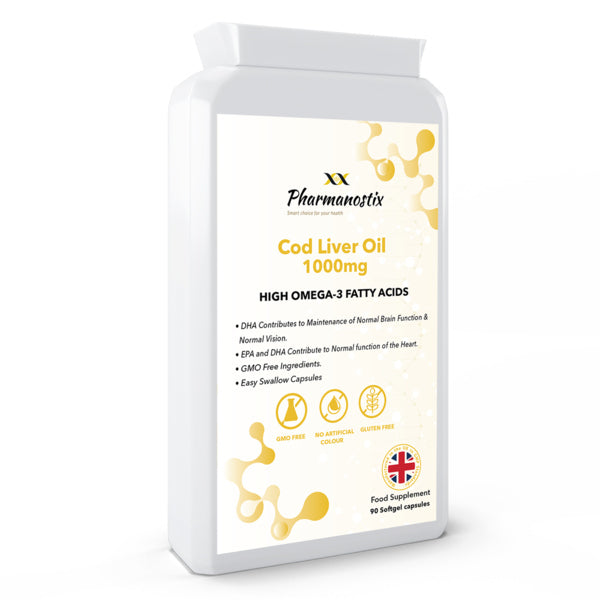 Pharmanostix cod liver oil 1000mg 90 softgel capsules, imported from the UK