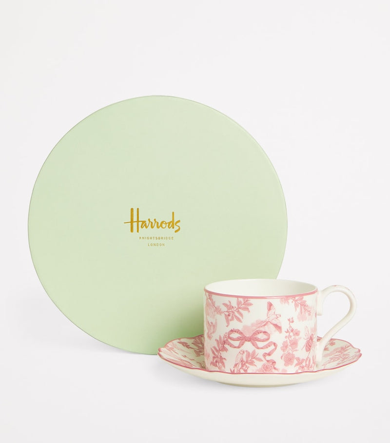 Harrods bone china teacup saucer set toile pattern UK version