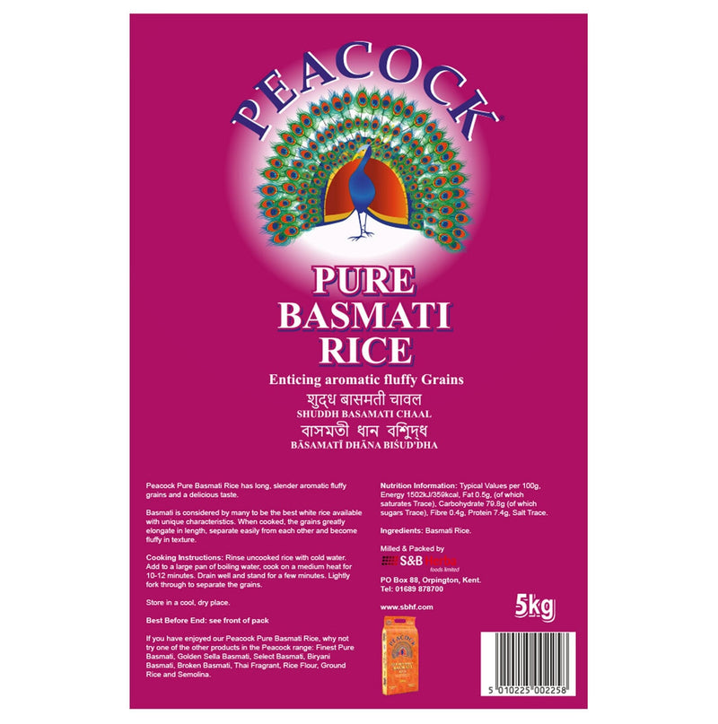 Peacock pure basmati rice 5kg, imported from the UK