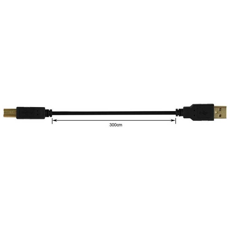 USB 2.0 cable A-Male to B-Male 3m, UK version